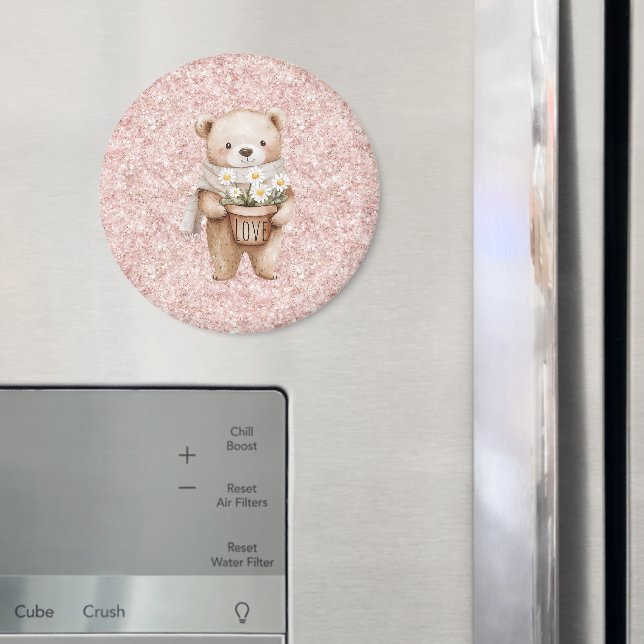 Imã Flores de Margarida de Urso Doce Brilho Rosa (In Situ (Fridge))