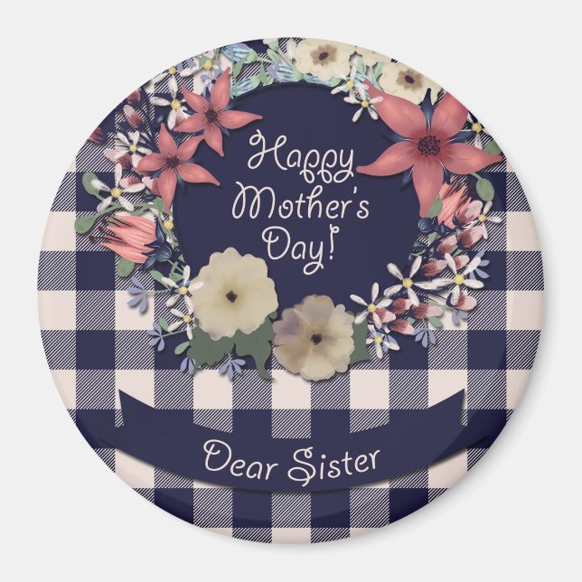 Imã Flores de marinho Azul e Coral | Irmã (Frente)