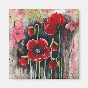 Imã Flores De Papoila No Íman De Aquarela