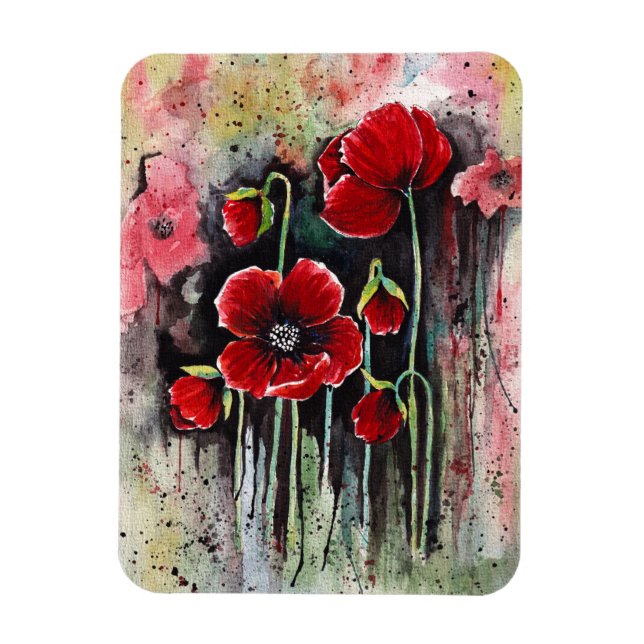 Ímã Flores De Papoila No Íman De Aquarela (Vertical)