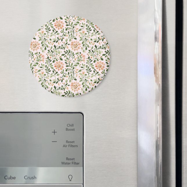 Imã Flores de Pêssego Bege Folhas Verdes (In Situ (Fridge))