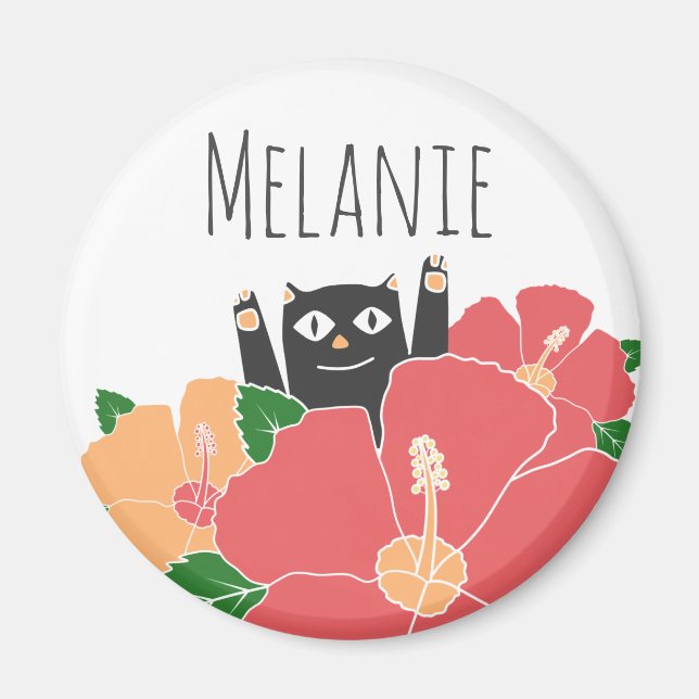 Imã Flores de primavera de Gato Feliz e Bonitas Person (Frente)