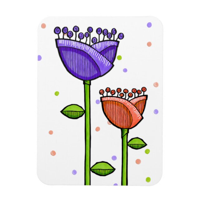 Ímã Flores de rabanete roxas - Ponto laranja roxo Prem (Vertical)