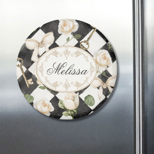 Imã Flores de Rosa Vintage Monograma Diamante Preto Br