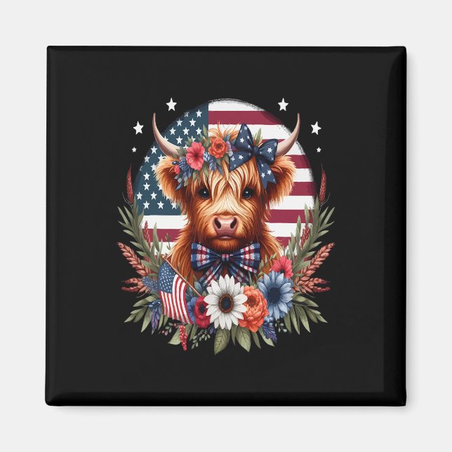 Imã Flores de Vaca Fofas 4 de Julho Bandeira dos EUA P (Frente)