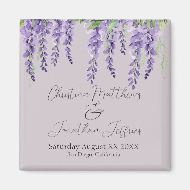 Imã Flores de Wistéria Roxa em Lavanda Elegante (Frente)