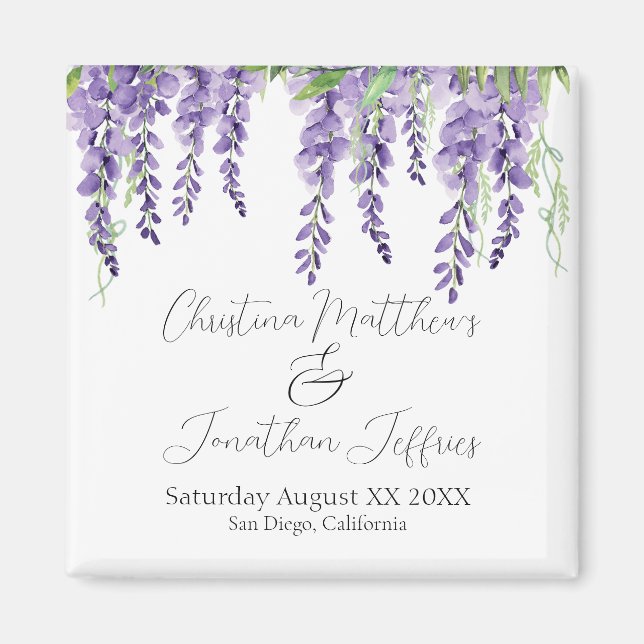 Imã Flores de Wisteria Roxo em Branco Elegante (Frente)