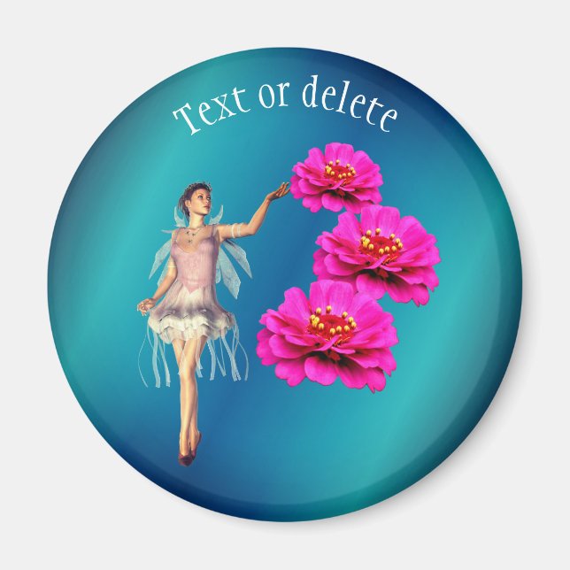 Imã Flores de Zínia Rosa e Fada Personalizadas  (Frente)