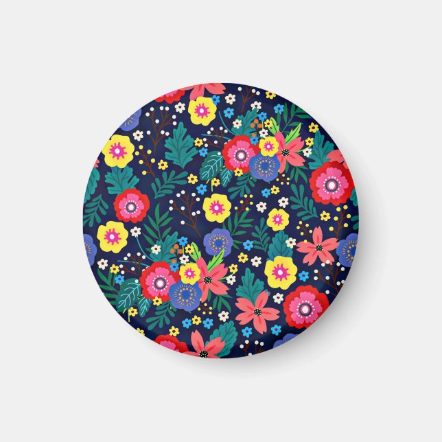 Imã Flores Decorativas Folhas Fundo Preto (Frente)