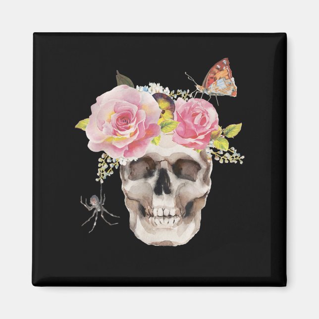 Imã Flores do crânio Dão de Halloween da aranha-borbol (Frente)