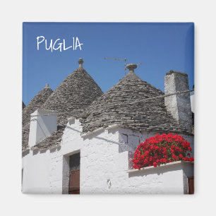 Imã Flores do gerânio e casas do trulli em Alberobell
