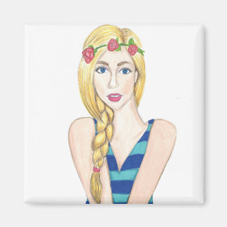 Imã Flores e faixas - Magneta quadrada de 2 polegadas