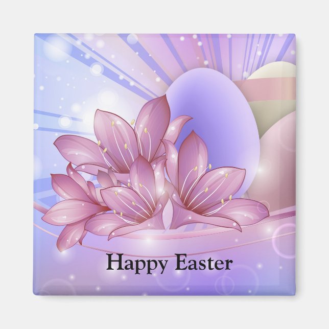 Imã Flores e ovos num fundo pastel colorido (Frente)