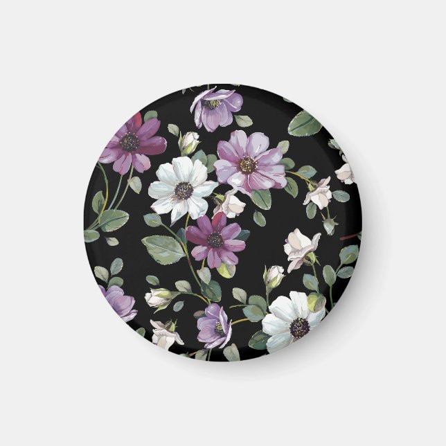 Imã Flores Elegantes Cosmos: Sem Costura De Aquarela. (Frente)