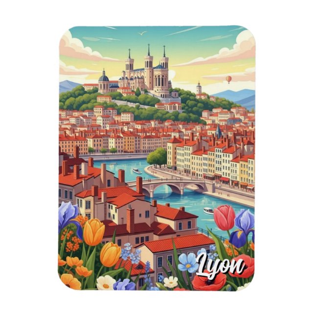 Ímã Flores em Lyon França Basílica Viagem (Vertical)