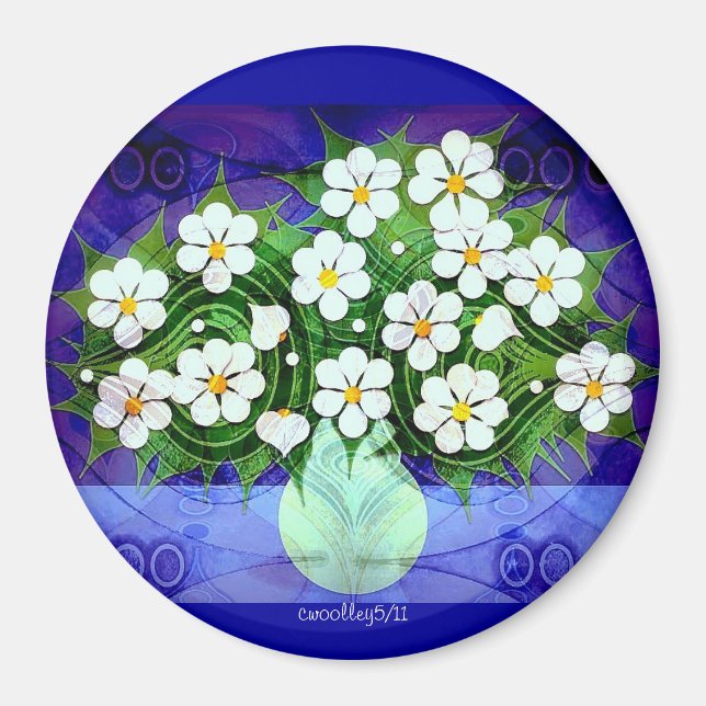 Imã Flores Em Vaso Verde No Magneto Da Meia-Noite (Frente)