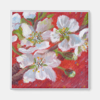Imã Flores em vermelho com borda branca