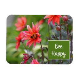 Ímã Flores Felizes, Rosa e Vermelho, Dahlia Abelhas, M