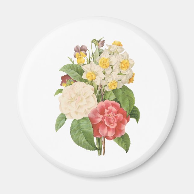 Imã Flores Florais Antigas Camélia Narciso por Redoute (Frente)