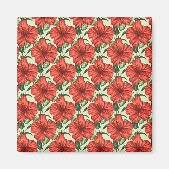 Imã Flores florais tropicais, sem costura, flores verm (Frente)
