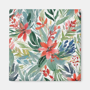 Imã Flores Folhas de Poinsettia Vermelha Botânica Nata