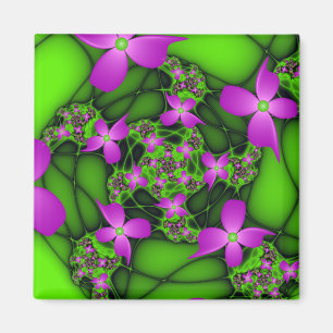 Imã Flores Fractais Modernas Abstratas Rosa Verde Neon