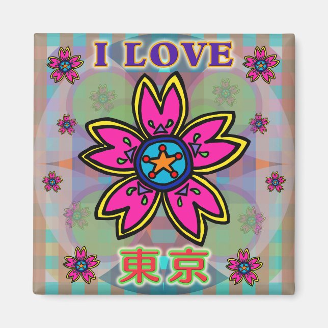 Imã Flores Kanji Magnet "EU AMO TÓQUIO" (Frente)