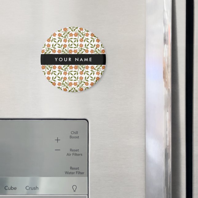 Imã Flores Laranja, Padrão Floral, Boho, Seu Nome (In Situ (Fridge))
