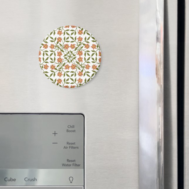 Imã Flores Laranja, Padrão Floral, Verdura, Boho (In Situ (Fridge))