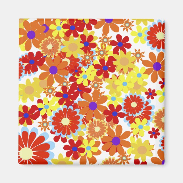 Imã Flores Legal, Flores Bonitas, Girly Retro Floral (Frente)