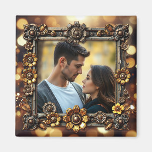 Imã Flores Metálicas Foto Personalizada Steampunk