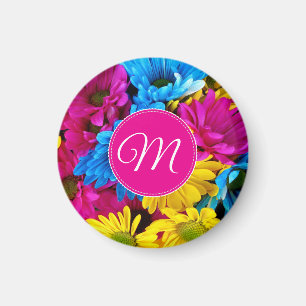 Imã Flores Monogramadas em Cores Fluorescentes
