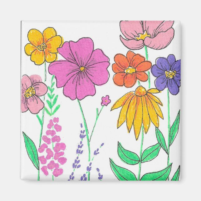 Imã Flores Pintadas Vibrantes e Caprichosas (Frente)