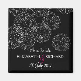 Imã Flores pretas e brancas de primavera "Salve a data