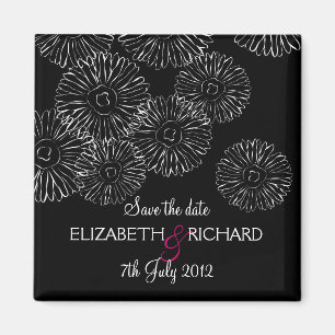 Imã Flores pretas e brancas de primavera "Salve a data