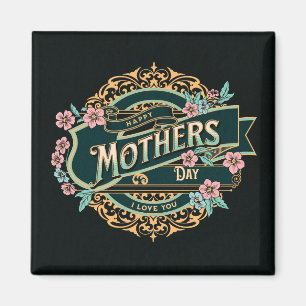 Imã Flores Pretas e Douradas de Dia de as mães Feliz