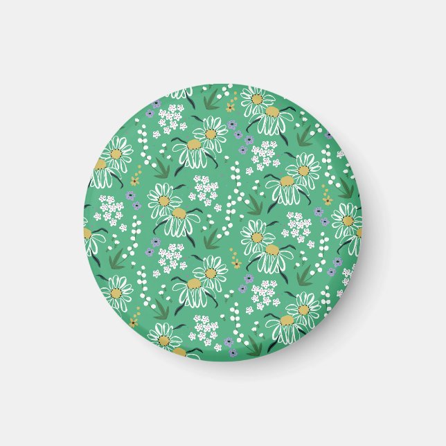 Imã Flores Retro, Padrão Botânico Sem Costura. (Frente)