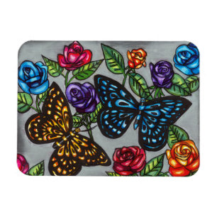 Ímã Flores rosa da borboleta desenho natural original