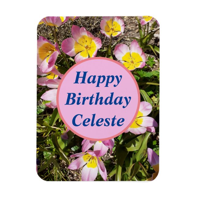 Ímã Flores Rosa e Amarelo Aniversário (Vertical)