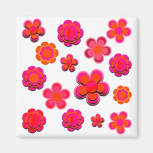 Imã Flores Rosa Quente e Laranja