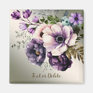 Imã Flores Rosa Roxo Dourado Elegante