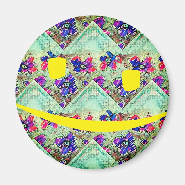 Imã Flores roxas e azuis quadrados Zigzags (Frente)