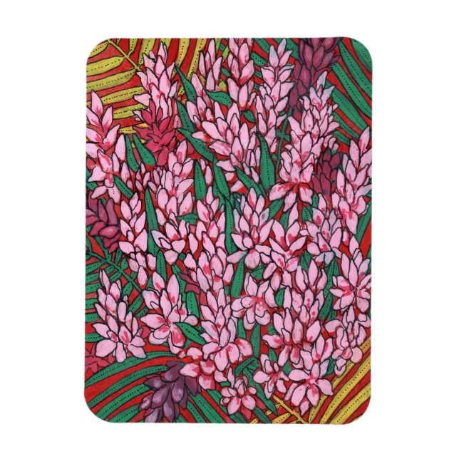 Ímã Flores Tropicais De Cone Rosa Ginger Alpinia Flora (Vertical)