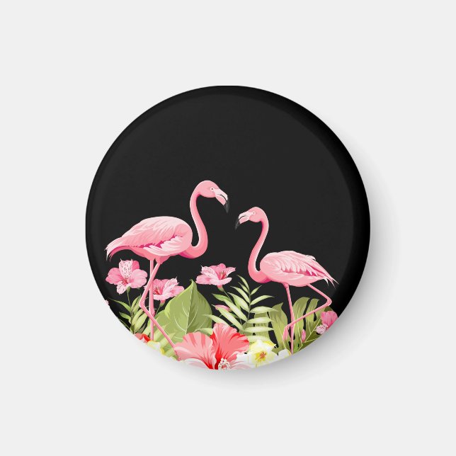 Imã Flores Tropicais e Design de Flamingos (Frente)