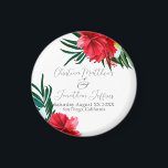 Imã Flores tropicais havaianas no casamento branco ele<br><div class="desc">Este imã personalizado apresenta uma praia tropical ou tema de casamento de ilhas. O fundo é um branco simples e elegante com flores tropicais e coloridas do Havaí. Buquês florais com folhas de palma,  hibisco e flores de frangipani soam as bordas.</div>