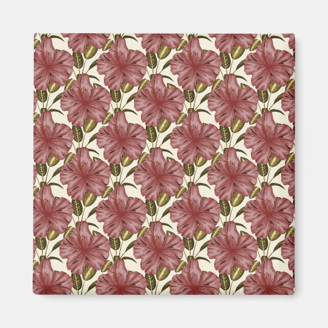 Imã Flores tropicais, padrão sem costura | flores verm (Frente)