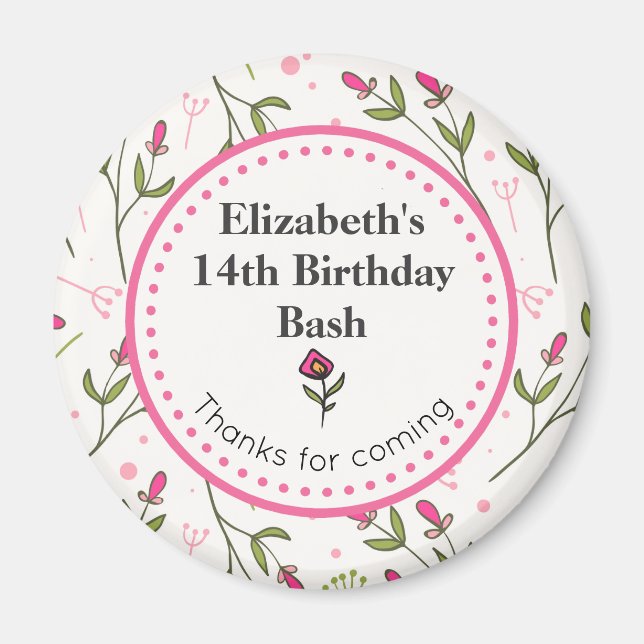 Imã Flores Vermelhos e Rosa Agradecemos o aniversário (Frente)