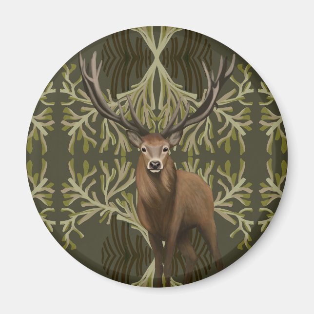 Imã Floresta Abstrato Verde de Stag Majestosa (Frente)