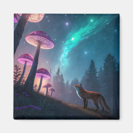 Imã Floresta de Cogumelos Brilhantes Raposa Arte Fanta