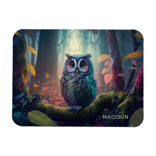 Ímã Floresta de Coruja de Nome Personalizado
